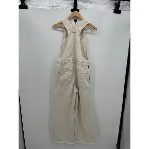 Aerie Womens Cream Denim Overalls Size M Wid Leg Boho Artsy Minimal Neutral - Picture 2 of 9